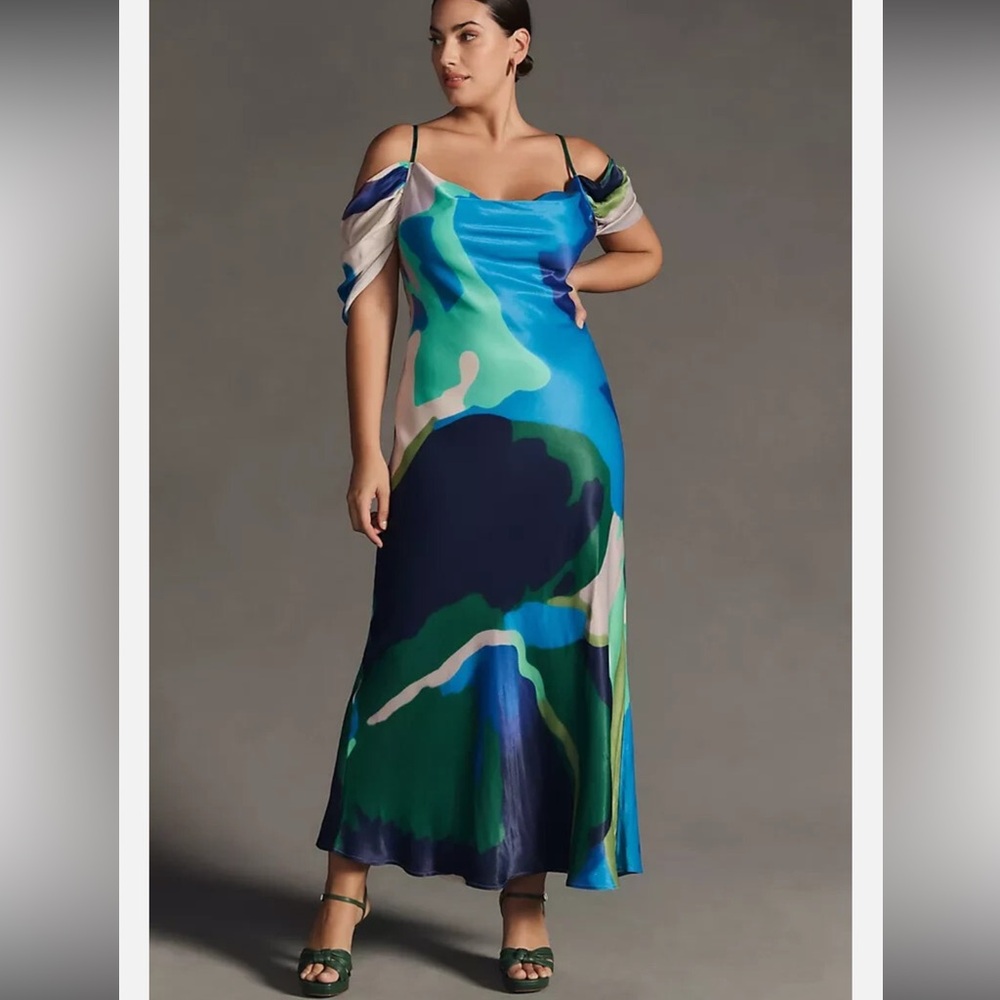 Nwot bl-nk Anthropologie Blue and Green Maxi Dress